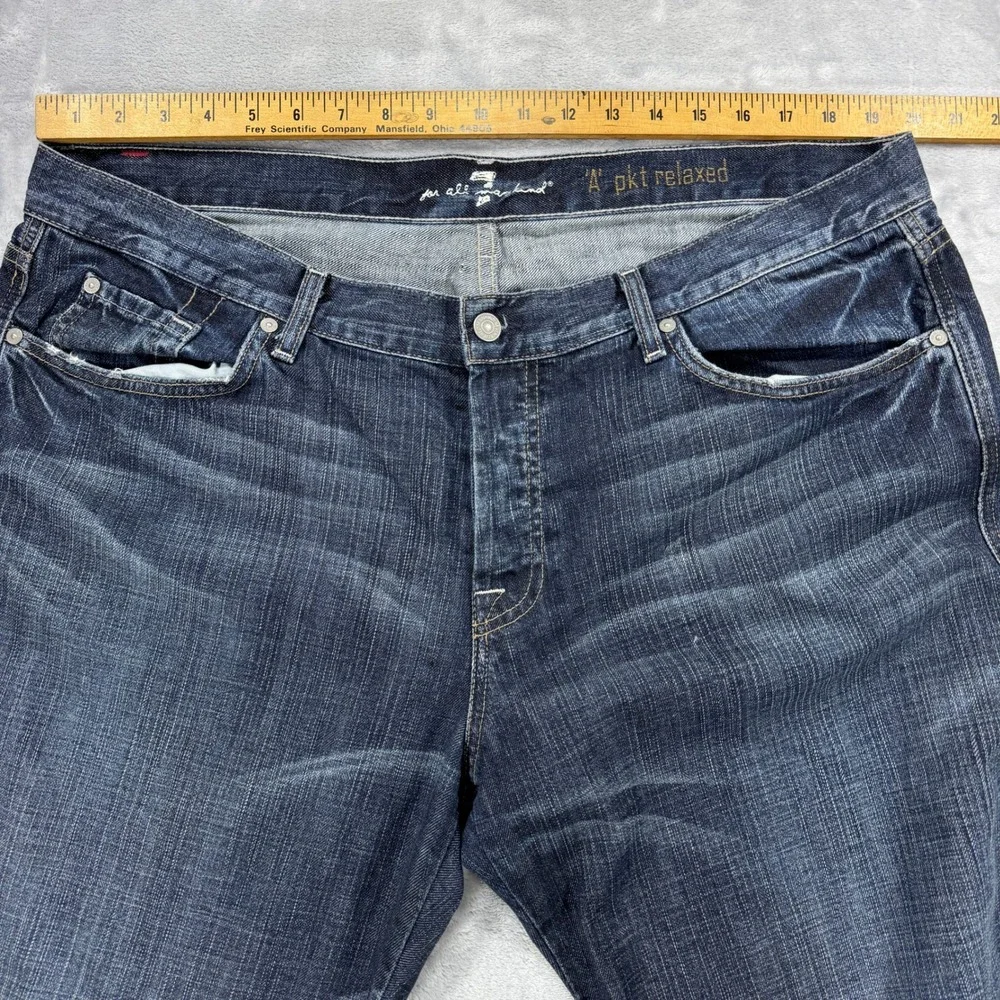 7 FOR ALL MANKIND 'A' Pkt Relaxed Jeans Mens 40x31 Dark‎ Wash Button Fly USA